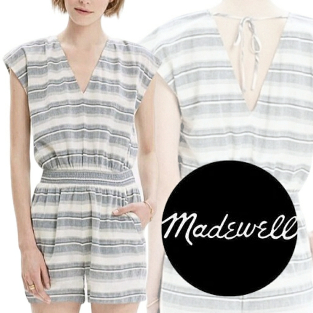 Madewell | Yucatan Shorts Romper | Blue & White Stripe | XS | Style C5288